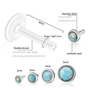 Piercing με όπαλ, εύκαμπτη ακρυλική ράβδο 1,2mm και κεφαλή από ανοξείδωτο ατσάλι