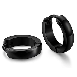 Boucles d'oreilles créoles charnière en acier inoxydable noir poli pour hommes et femmes