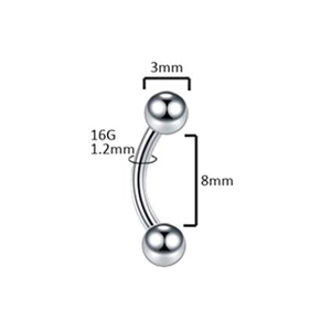 18-piece set of silver stainless steel eyebrow rings with 1.2mm gauge and 8mm length