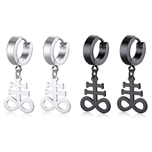 Gothic Stainless Steel Leviathan Cross Hoop Earrings For Men Punk Sulfur Cross Huggie Earrings Black Gold Silver Jewelry