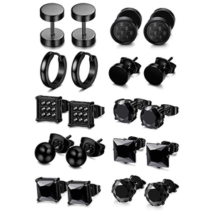 Punk Black 316L Stainless Steel Stud Earrings For Men Cubic Zirconia Geometric Barbell Carbon Fiber Trend Gothic Jewelry
