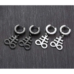 Gothic Leviathan Cross hoop earrings set in matte black and polished silver stainless steel