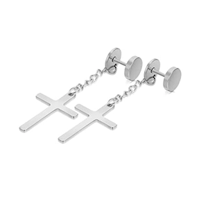 Detailaufnahme der silbernen Kreuz-Ohrhänger mit sicherem Schraubverschluss-Stecker