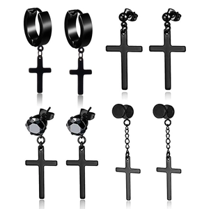 Punk Edelstahl Kreuz Hängeohrringe Für Herren Damen Gotisch Zirkonia Creolen Set Hip Hop Schmuck Geschenke