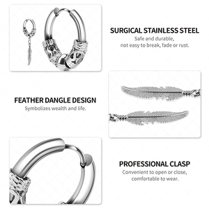 Detailed views of surgical stainless steel leaf earrings with professional clasp mechanisms