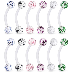 12er-Set UV-Acryl-Augenbrauenringe mit flexiblen weißen Stäben und bunten Glitzerkugeln
