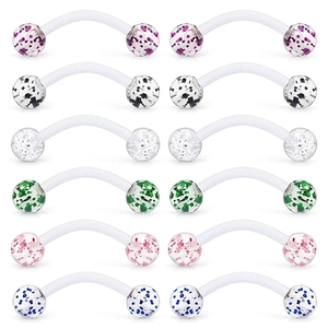 12er-Set Augenbrauenpiercings aus Acryl mit glitzernden Kugeln in verschiedenen Farben