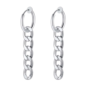 Boucles d'Oreilles Créoles Pendantes à Maille Cubaine pour Hommes Métal Punk Longue Chaîne Avec Clip Pour Bijoux Unisexe