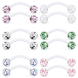 UV Acryl Gebogene Augenbrauenstecker Mit Flexibelem Weißem Stab Mehrfarbige Glitzerkugeln Piercing Körperschmuck Zubehör Unisex