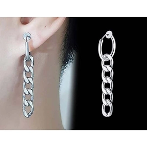 Boucles d'oreilles mixtes argentées style gourmette pour un look punk et hip-hop chic