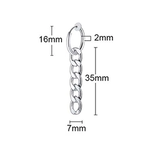 Boucle d'oreille chaîne en acier argenté pour homme avec dimensions de l'anneau de 16mm