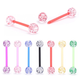 Lot de 7 piercings de langue en acrylique coloré avec paillettes et embouts vissés