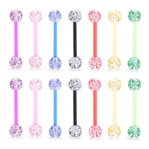 Lot de 14 piercings de langue en acrylique pailleté coloré pour bijoux de corps variés