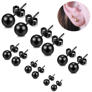 Lot de boucles d'oreilles boules en acier inoxydable noir avec fermoirs papillon