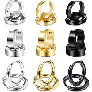 9-teiliges Edelstahl-Ohrring-Set in Silber, Gold und Schwarz für Damen und Herren