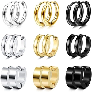 Edelstahl Creolen Set Gold Silber Schwarz Ohrklemmen Minimalistischer Punk Schmuck Für Damen Herren Täglicher Dekorativer Ohrring