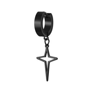 Minimalist black stainless steel hoop earrings with hanging hollow star cross pendant
