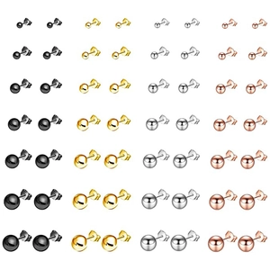 Boucles d'Oreilles Clous Perle Ronde en Acier Inoxydable Minimaliste pour Femmes Bijoux de Piercing Or Argent Noir Or Rose