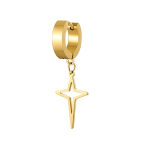 Polished gold round hoop earring featuring a minimalist hollow cross star pendant charm