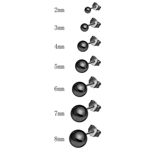 Comparaison de taille de boucles d'oreilles clous noires en acier de 2mm à 8mm