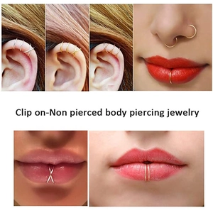 Detail view of 12-piece clip-on body jewelry set showing non-pierced ring placement