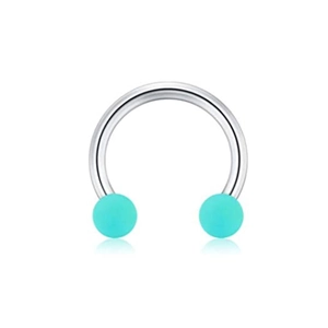 Silver horseshoe circular barbell nose ring with vibrant turquoise beads on white background
