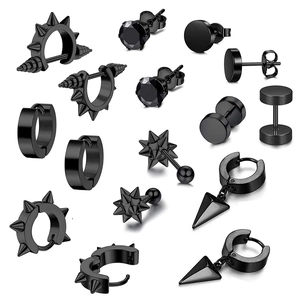 Schwarz Edelstahl Punk Ohrringe Set Für Herren Damen Gothic Rock Nieten Spikes Zirkonia Ohrstecker Creolen Dangle Schmuck