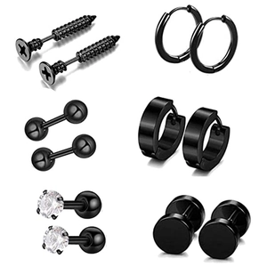 Punk Stainless Steel Men's Earrings Huggie Hoops Screw Studs Zirconia Barbell Ear Piercing Jewelry Daily Minimalist Accessories