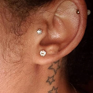 Acrylic heart star round square labret studs with zircon on ear tragus and lobe