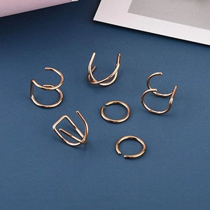 6-piece rose gold nose piercing set with double rings and minimalist X designs
