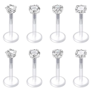 Acrylic Zirconia Lip Stud Labret Piercing Jewelry With Flat Back Heart Star Round Square Geometric Body Jewelry For Men Women