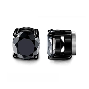 Men black magnetic stud earrings with round cubic zirconia for non-pierced ears
