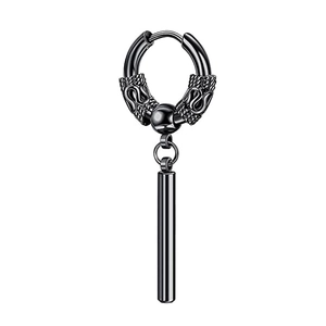 Boucle d'oreille homme en acier noir avec gravure totem et pendentif cylindrique