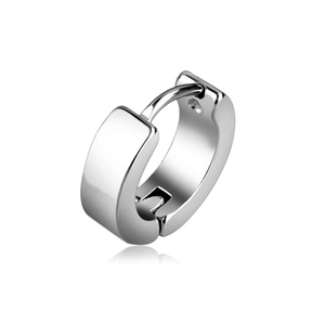 Polished silver stainless steel huggie earring with minimalist hinge for men and women