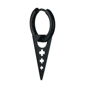 Black triangle hoop earrings with hollow triple cross design in gothic punk style