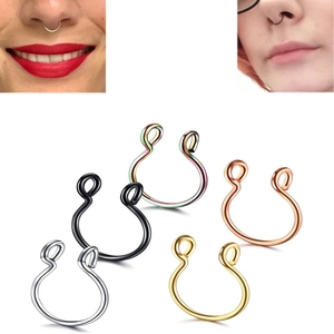 Fünfteiliges Set U-förmige Faux-Septum-Nasenringe aus Edelstahl in verschiedenen Metallfarben
