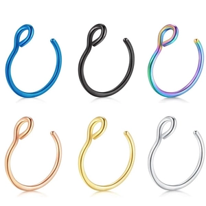 6er-Set C-förmige Nasenringe aus Edelstahl in verschiedenen Farben für Körperpiercings