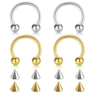 Polished horseshoe nose ring set with four hoops and eight interchangeable spikes