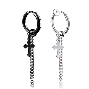 Pendientes Góticos Punk Con Cruz Y Borla De Cadena Para Hombre Y Mujer De Acero Inoxidable Clip De Oreja Sin Agujero