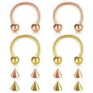 Rose gold and gold stainless steel horseshoe nose ring set with 8 cone replacements