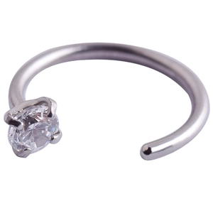 Minimalist C-shaped stainless steel nose ring with a sparkling round zircon stone inlay