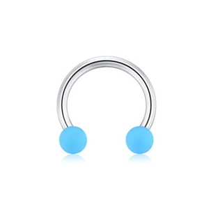 Anello al naso a ferro di cavallo in acciaio argento con due sfere blu chiaro alle punte