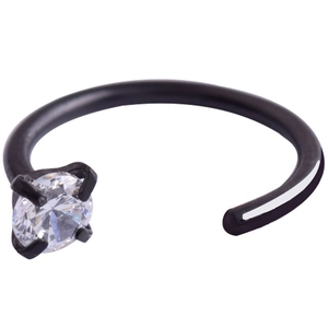 C-shaped black stainless steel nose ring with sparkling claw-set cubic zirconia stone