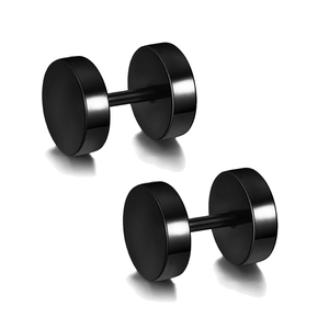 Pair of minimalist black stainless steel dumbbell stud earrings with a sleek matte finish