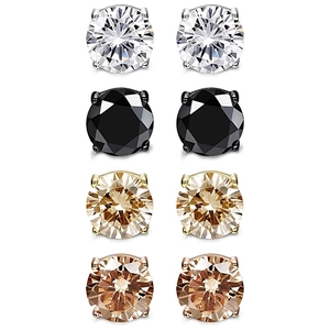Ensemble de boucles d'oreilles zircone à 4 griffes en quatre couleurs avec pierres rondes