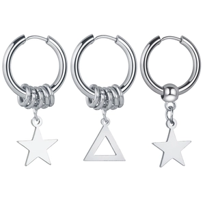 Pendientes de Aro de Acero Inoxidable Con Colgante de Estrella Triángulo Punk Hip Hop Joyería de Metal Para Hombre Mujer