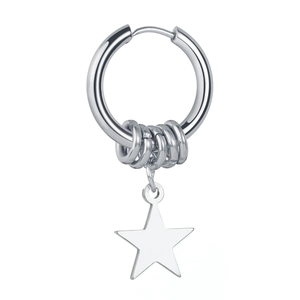 Pendiente de aro de acero inoxidable plateado para hombre con colgante de estrella y aros