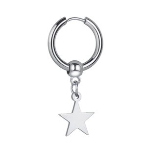 Pendientes de aro en acero plateado con colgante de estrella y cuenta para hombre