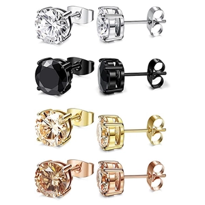 Lot de quatre paires de boucles d'oreilles en zircone argent, noir, or et or rose