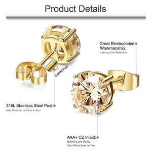 Boucles d'oreilles 4 griffes en or avec zircone cubique AAA+ et tiges en acier inoxydable